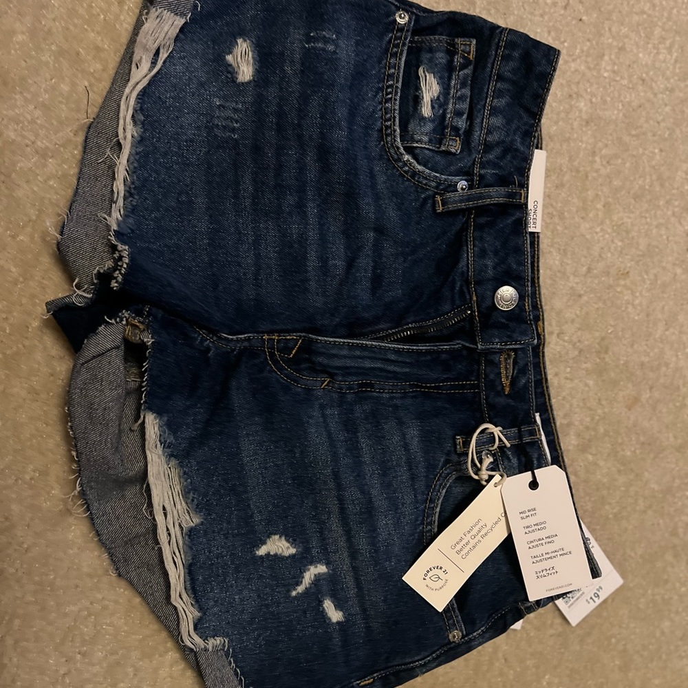 Forever 21 Dark Blue Distressed Jean Shorts